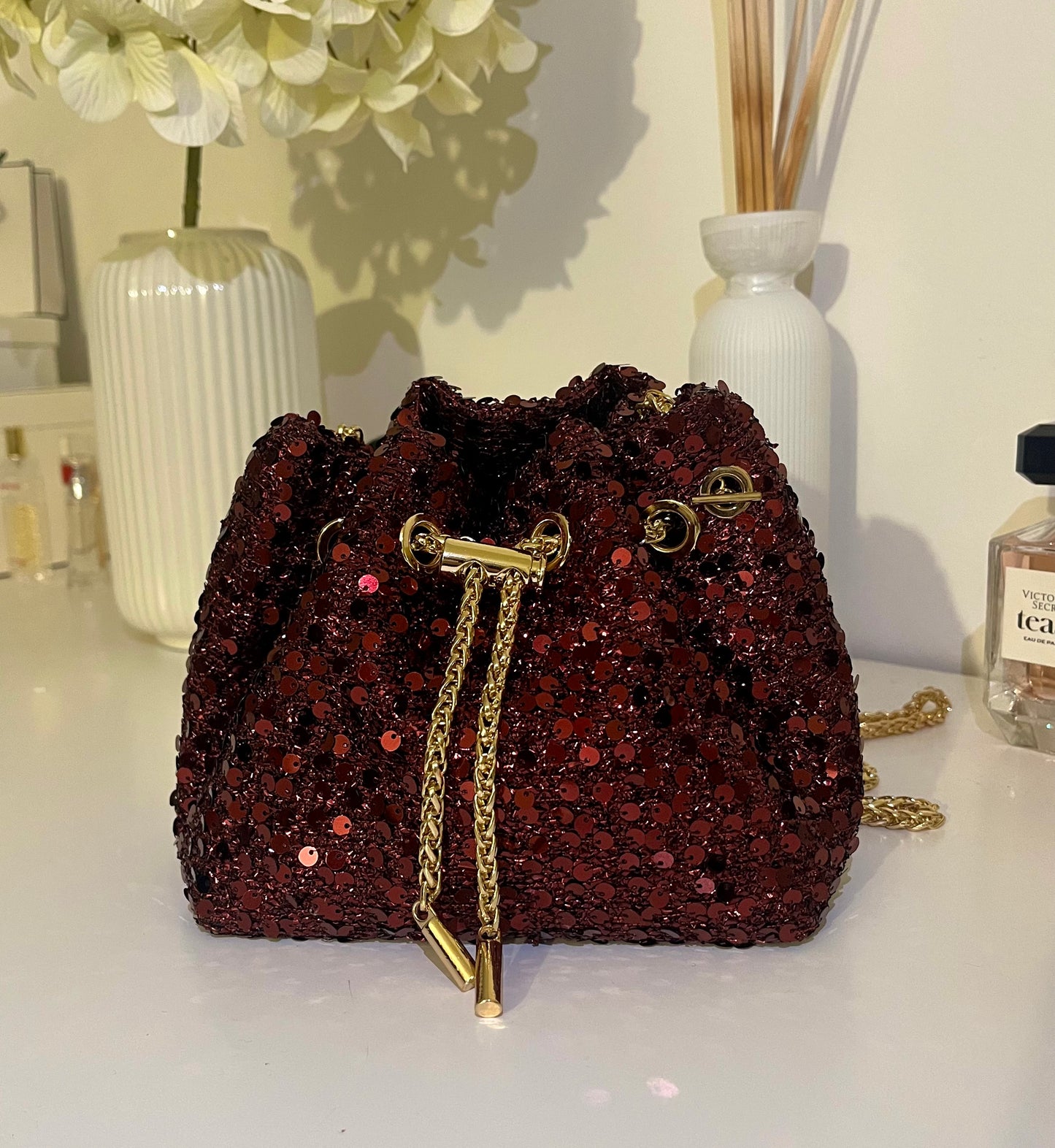 Sac bourse à sequins bordeaux