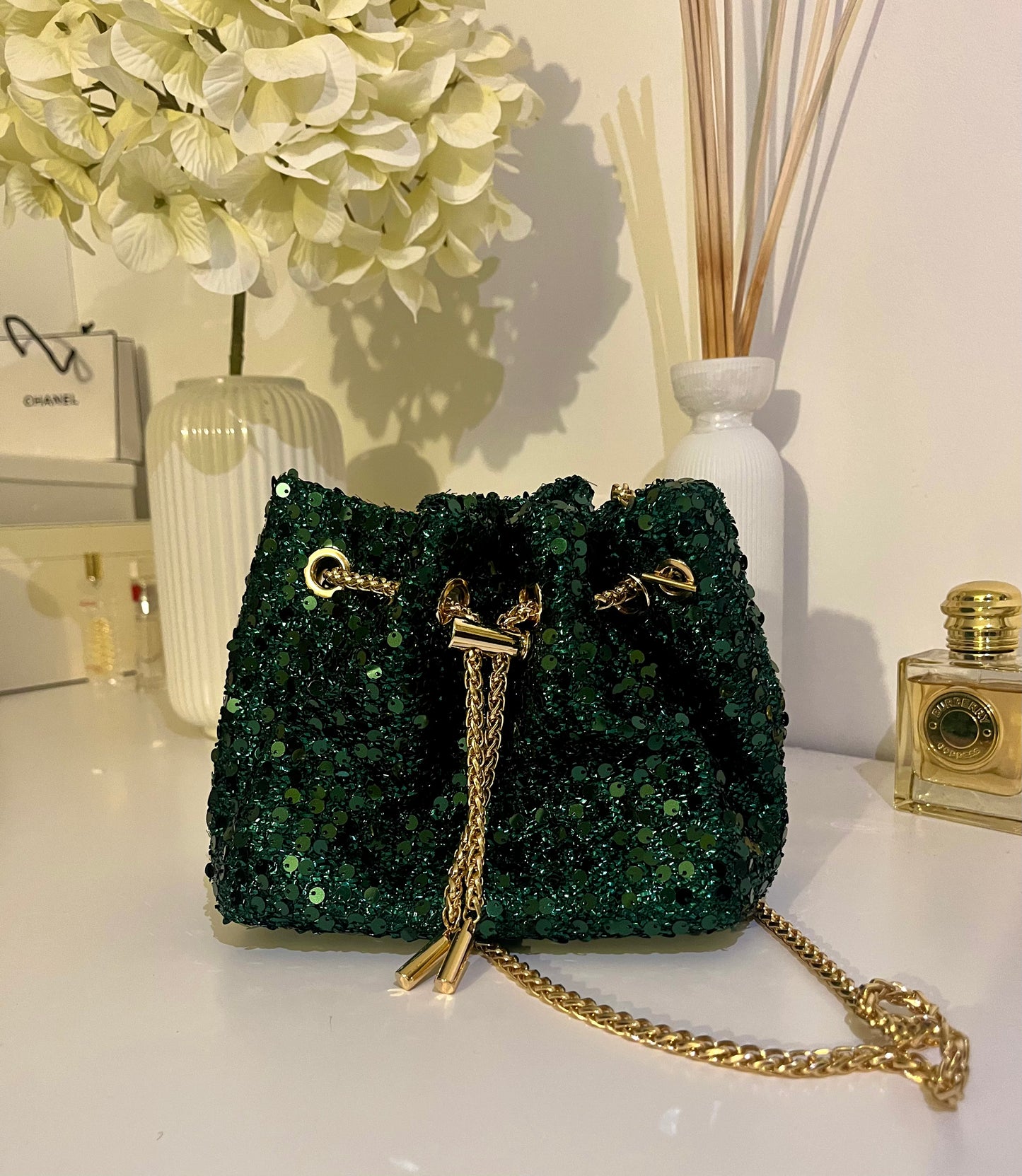 Sac bourse à sequins vert