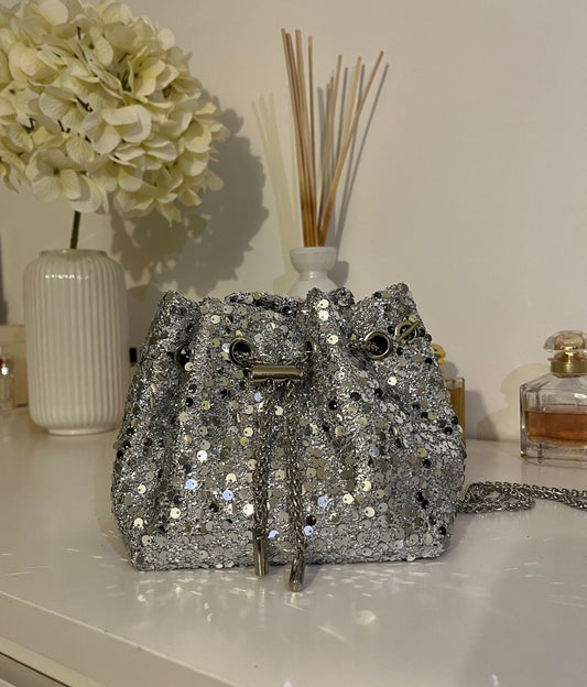 Sac bourse à sequins argenté